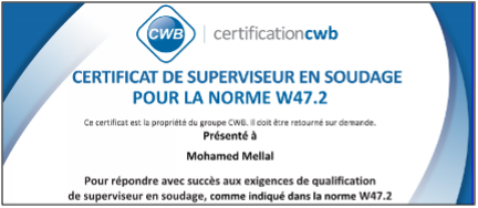 Certification cwb 47.2